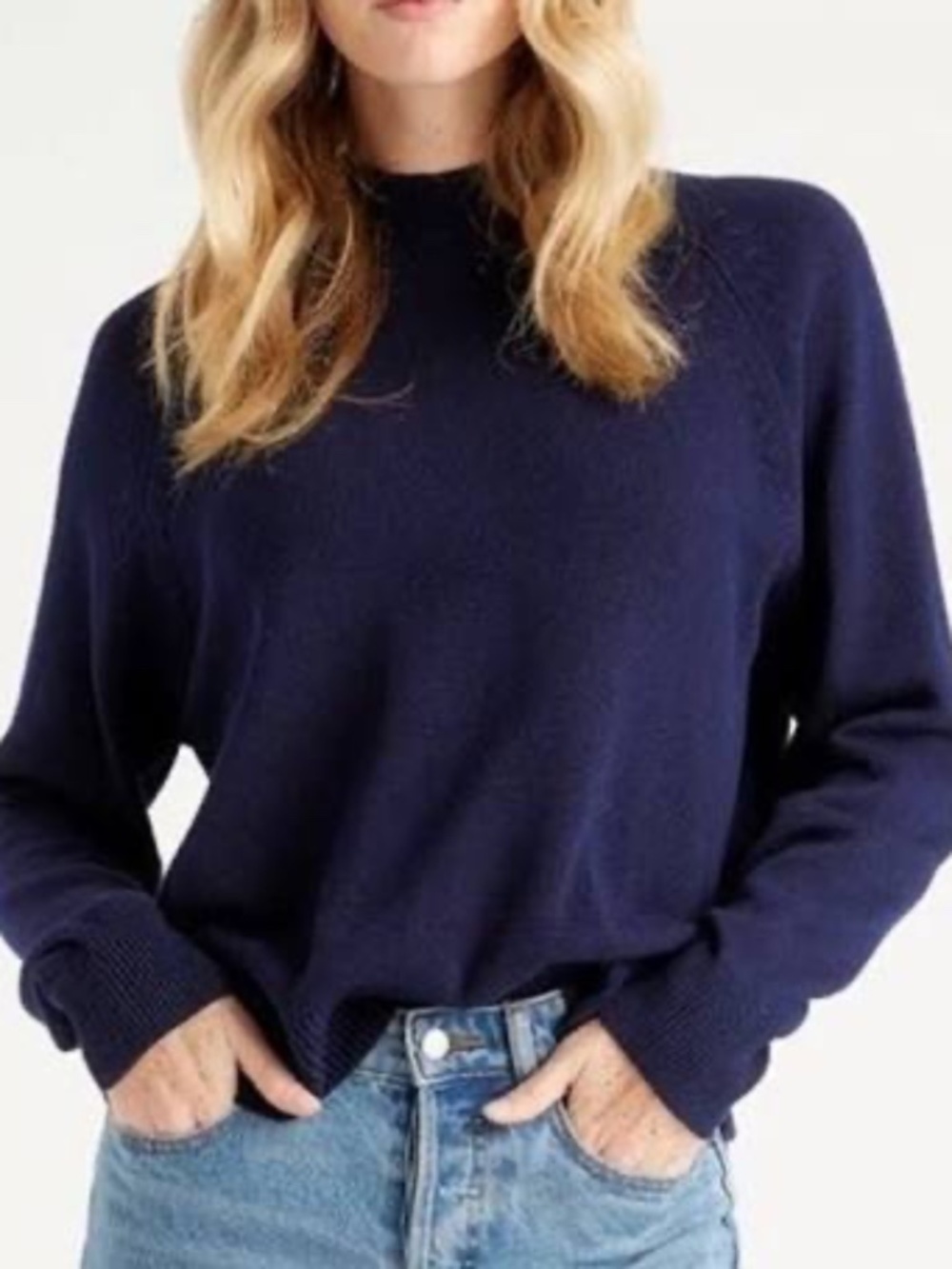 QUINCE Women's Navy Organic Cotton Mock Neck lightweight Sweater - NEW - SM
